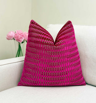 Magenta Geometric Velvet Throw Pillow