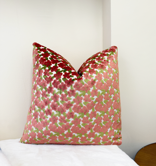 Coral Daisy Velvet Throw Pillow