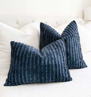 Navy Stripe Chenille Throw Pillow