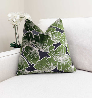 Emerald Petals Velvet Throw Pillow