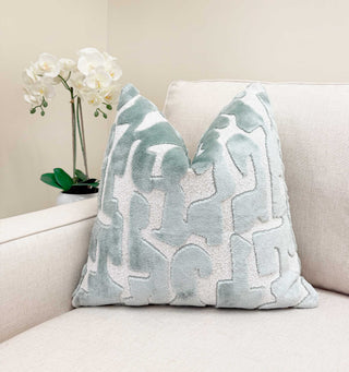 Mist Green Glyph Velvet Throw Pillow