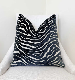 Black Zebra Velvet Throw Pillow