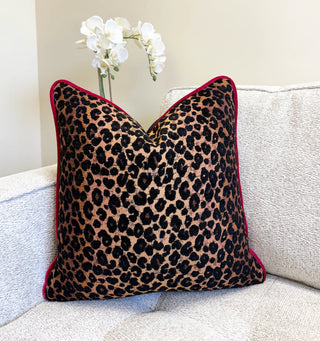 Leopard Noir Welted Throw Pillow