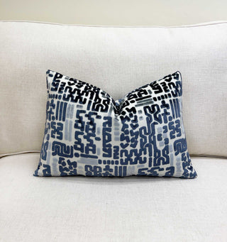 Indigo Glyph Velvet Throw Pillow