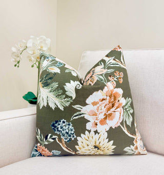 Olive Bloom Throw Pillow
