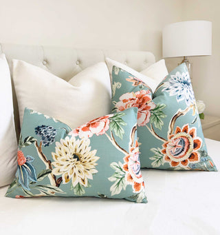 Aqua Bloom Throw Pillow