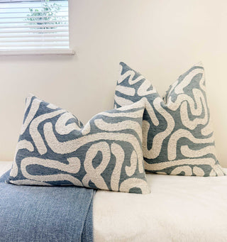 Dusty Blue Current Velvet Throw Pillow