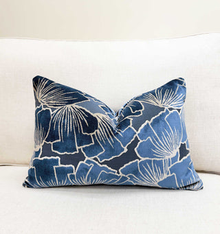 Indigo Petals Velvet Throw Pillow