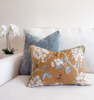 Camel Floral Embroidered Throw Pillow