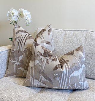 Mushroom Poppy Velvet Throw Pillow