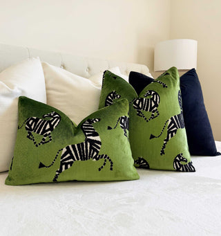 Green Zebra Velvet Throw Pillow