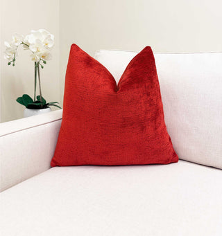 Scarlet Red Solid Chenille Throw Pillow