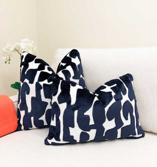 Midnight Glyph Velvet Throw Pillow