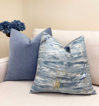 Blue Heron Embroidered Throw Pillow