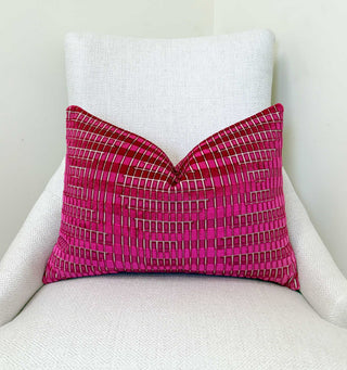 Magenta Geometric Velvet Throw Pillow
