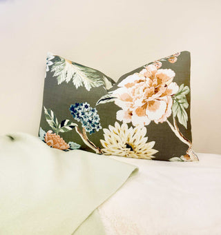 Olive Bloom Throw Pillow