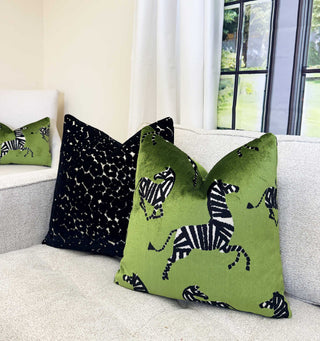 Green Zebra Velvet Throw Pillow