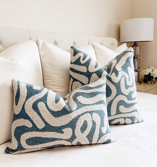 Dusty Blue Current Velvet Throw Pillow