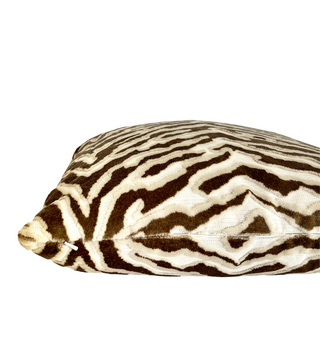 Taupe Cream Zebra Velvet Throw Pillow