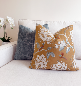 Camel Floral Embroidered Throw Pillow