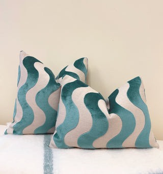 Turquoise Flow Velvet Throw Pillow