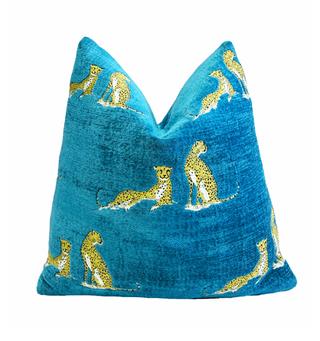 Aquamarine Embroidered Cheetah Throw Pillow