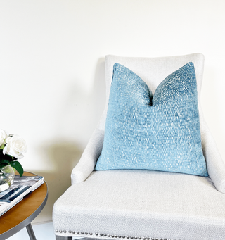 Cerulean Blue and Cream Chenille Throw Pillow