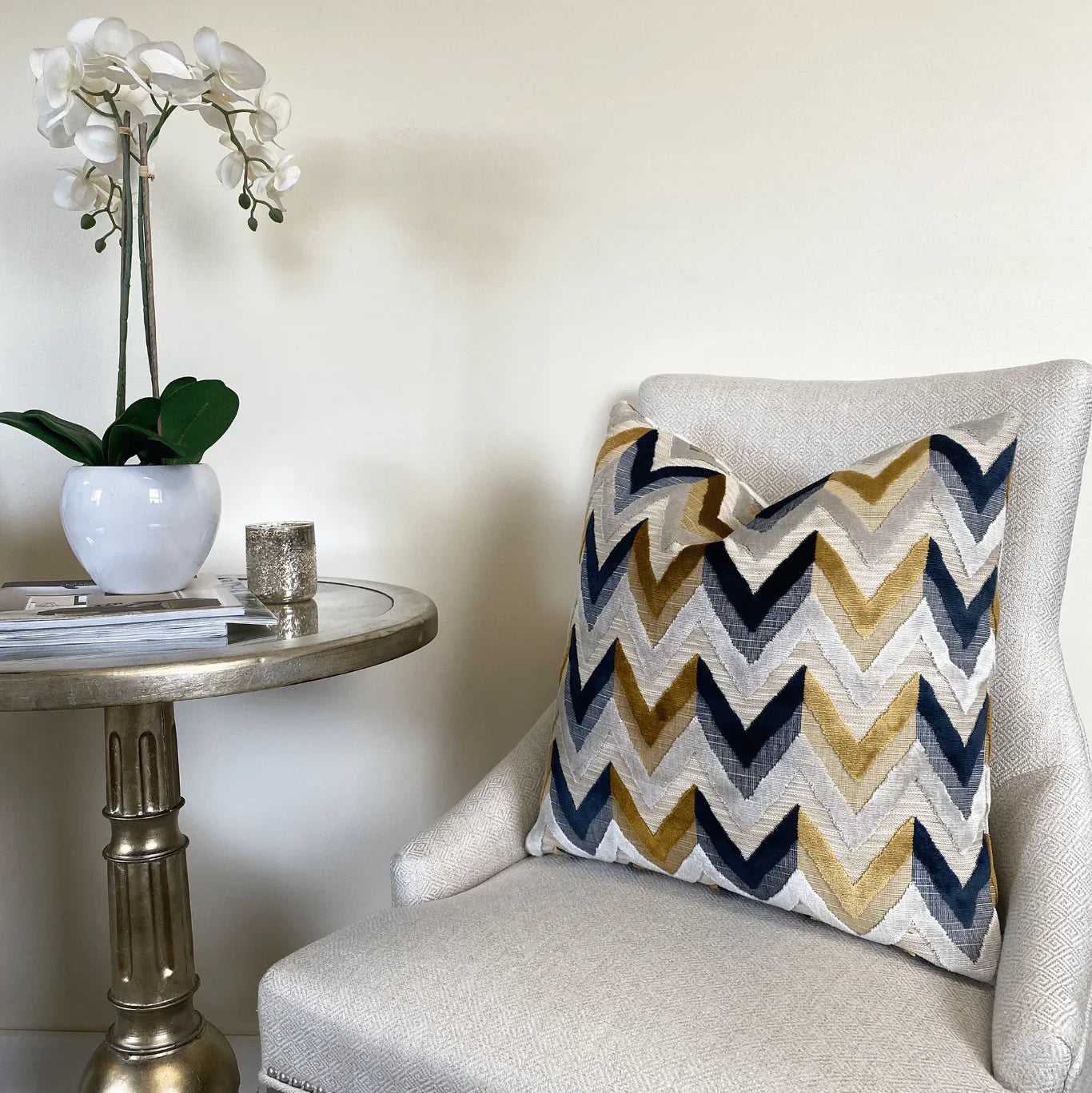 Gold Navy Chevron Velvet Throw Pillow Smithy Home Couture