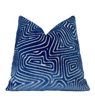 Cobalt Blue Velvet Maze Throw Pillow