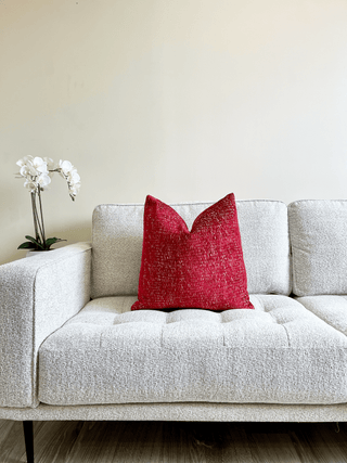 Cranberry red chenille couch 2