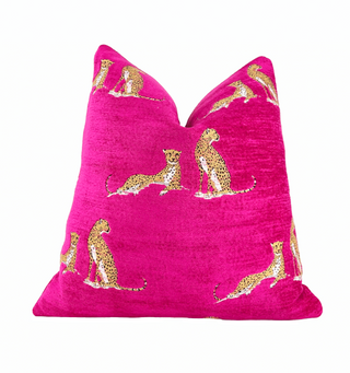 Fuchsia Embroidered Cheetah Throw Pillow