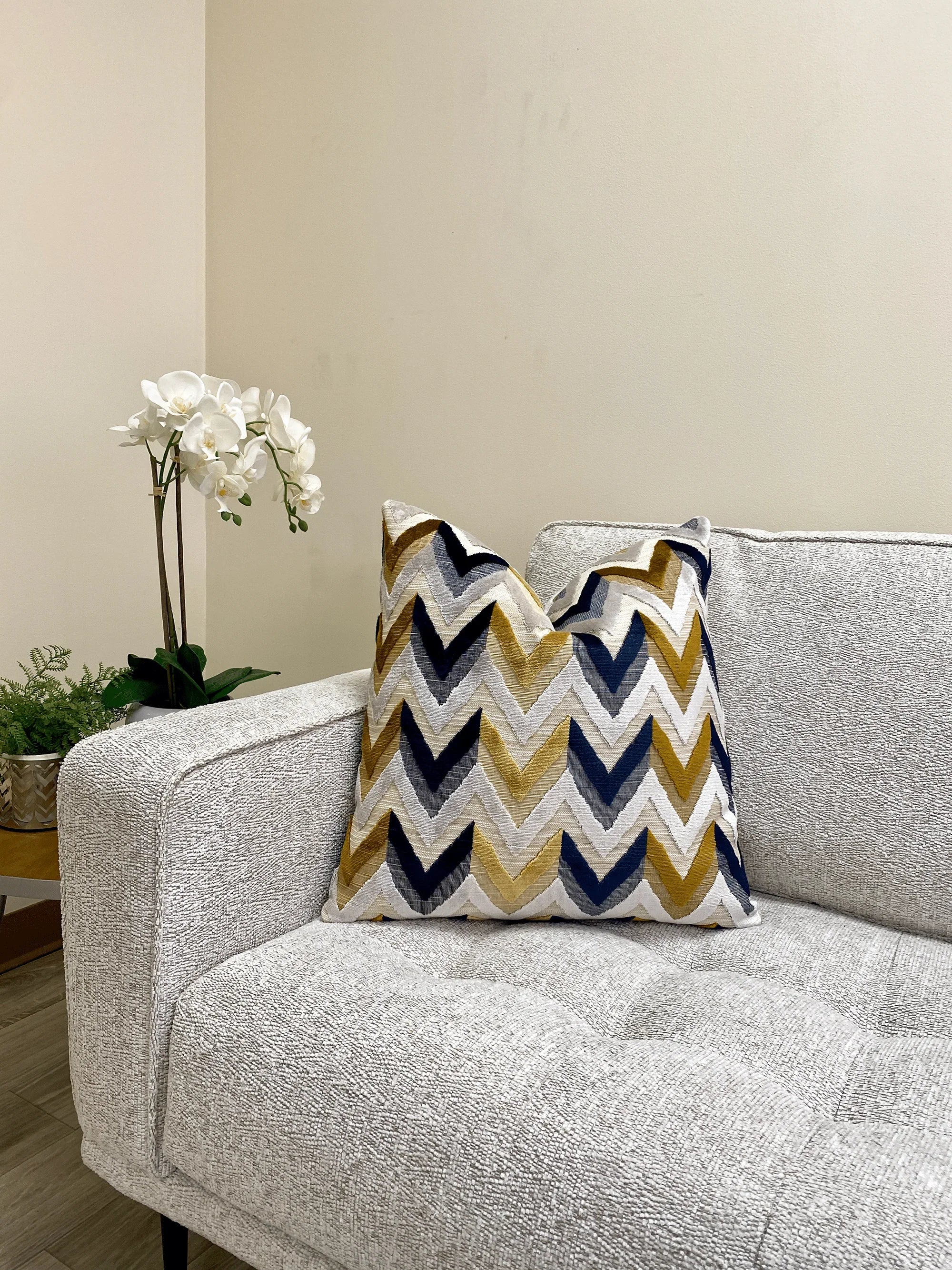 Gold Navy Chevron Velvet Throw Pillow Smithy Home Couture