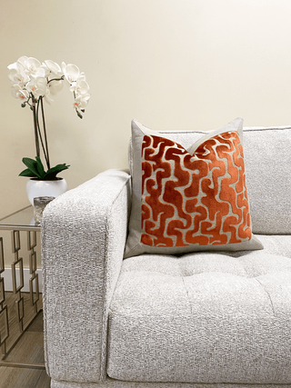 Orange maze linen couch