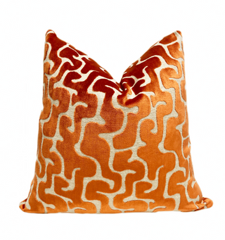 Orange Maze Velvet Throw Pillow