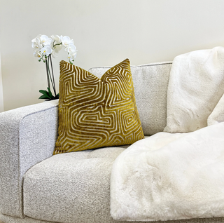 Gold Maze Velvet Throw Pillow