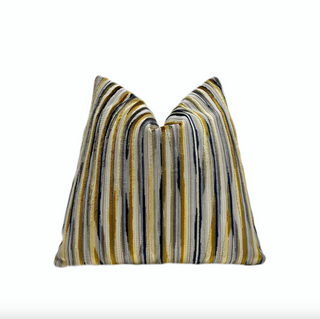 Gold Navy Alternative Stripe Velvet Throw Pillow