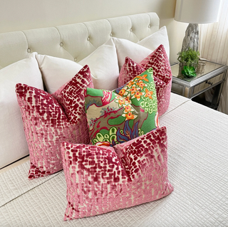 Geranium Pink Speckle and Gold Velvet Throw Pillow Smithy Home Couture