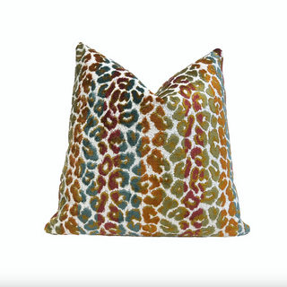 Berry Stripe Velvet Leopard Print Throw Pillow