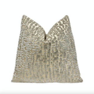 Silver Gray Speckle and Gold Velvet Throw Pillow