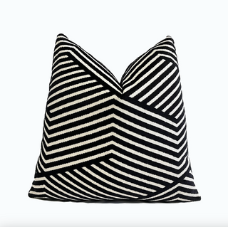 Black Cream Alternative Stripe Velvet Throw Pillow