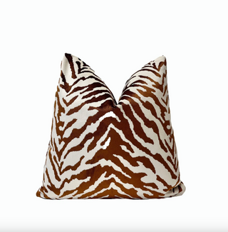 Ginger Bronze Velvet Zebra Print Throw Pillow