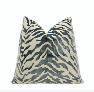 Gray Cream Velvet Zebra Print Throw Pillow