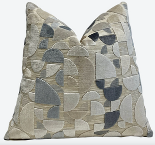Taupe, Steel Blue, Gray Geometric Velvet Throw Pillow
