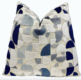 Taupe, Navy, Gray Geometric Velvet Throw Pillow