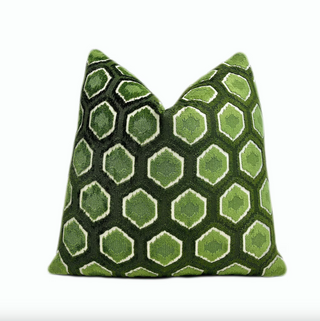 Green Hexagon Velvet Throw Pillow