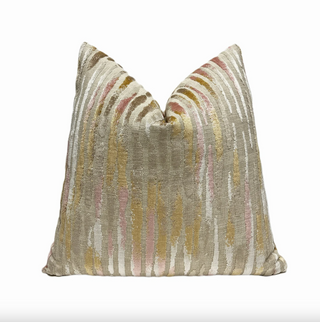 Beige Pink and Gold Velvet Throw Pillow