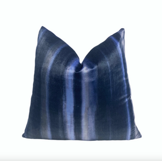 Navy and Blue Ombre Stripe Velvet Throw Pillow