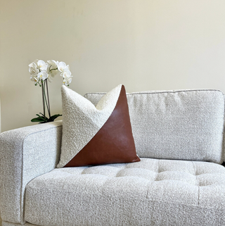 Textured Boucle and Leather Throw Pillow