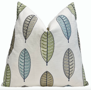 Spring Leaves Embroidered Throw Pillow