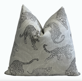 Gray Prancing Leopard Throw Pillow
